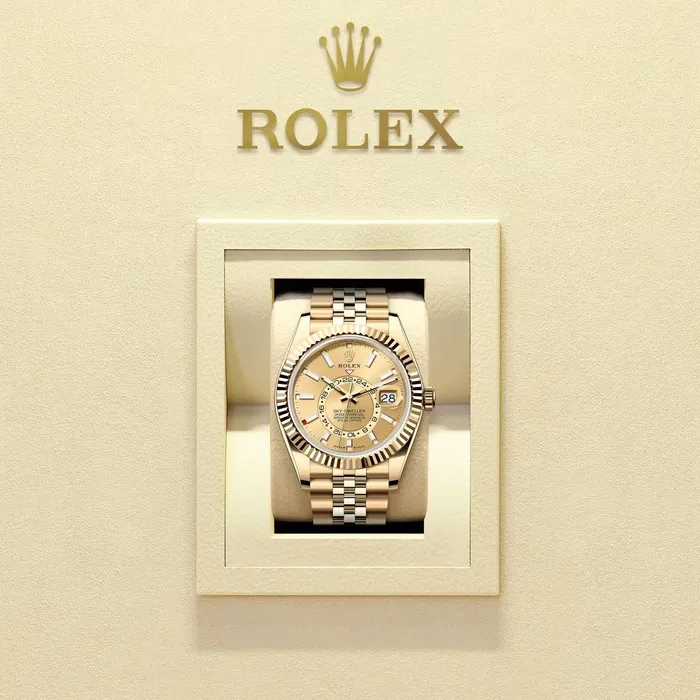 Bracelets Rolex Rolex SkyDweller 42mm Ref 3369380004 Champagne Stick Dial 18K Yellow Gold Jubilee Bracelet Watch