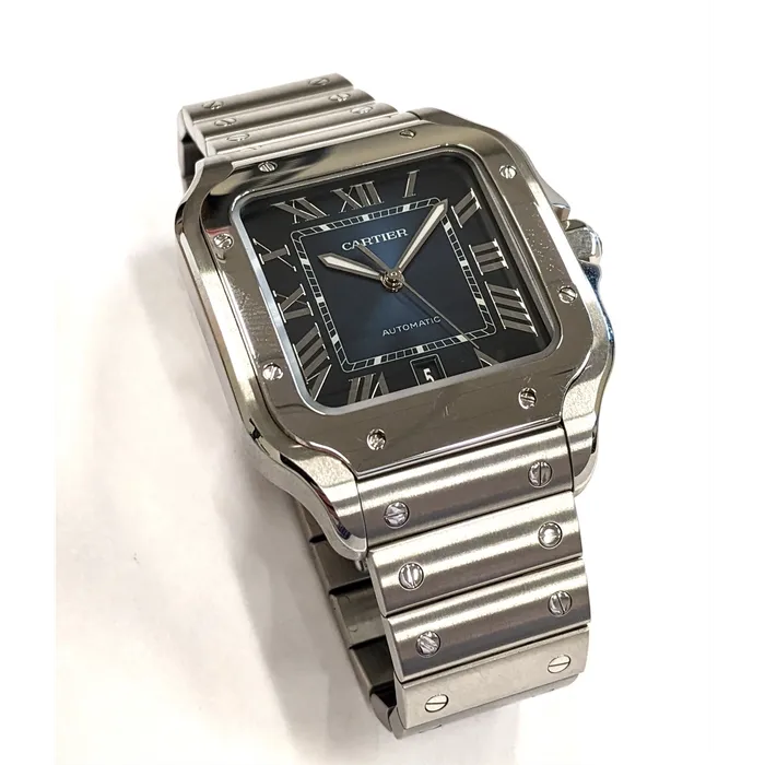 Cartier Santos De Cartier Watch Steel Blue Dial Preowned Cartier Watches