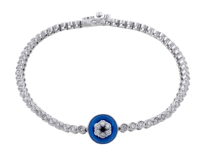 CJ Charles Jewelers Bracelets 18kt White Gold Diamond Blue Topaz Evil Eye Bracelet CJ Charles Jewelers Bracelets 18kt White Gold Diamond Blue Topaz Evil Eye Bracelet
