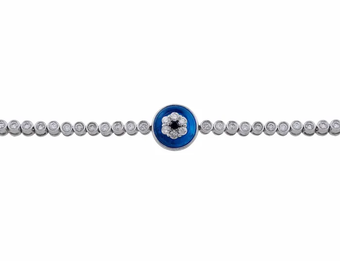 CJ Charles Jewelers Bracelets 18kt White Gold Diamond Blue Topaz Evil Eye Bracelet CJ Charles Jewelers Bracelets 18kt White Gold Diamond Blue Topaz Evil Eye Bracelet