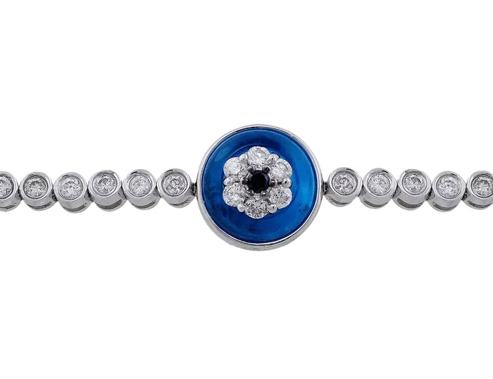 CJ Charles Jewelers Bracelets 18kt White Gold Diamond Blue Topaz Evil Eye Bracelet CJ Charles Jewelers Bracelets 18kt White Gold Diamond Blue Topaz Evil Eye Bracelet