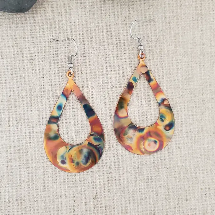 Covaly Artisan Jewelry Earrings Flame Paint Copper Gogo Teardrop Earrings