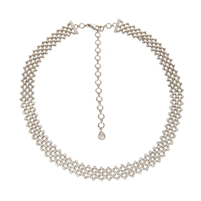 Croghans 5ctw Diamond 18K White Gold Mesh Choker Necklace Necklaces