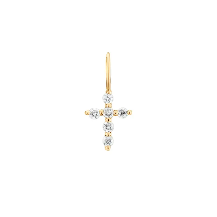 Croghans Charm Necklaces Diamond 14K Yellow Gold Cross Charm