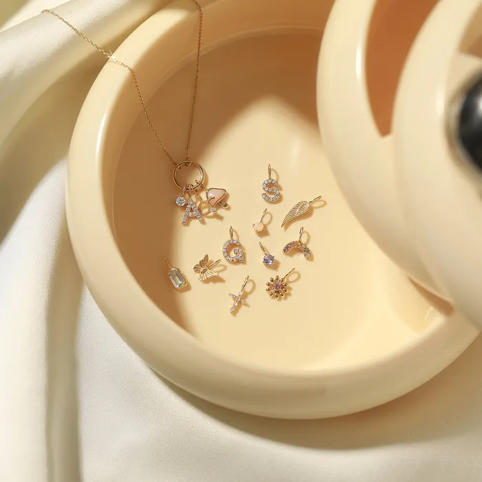 Croghans Charm Necklaces Diamond 14K Yellow Gold Cross Charm