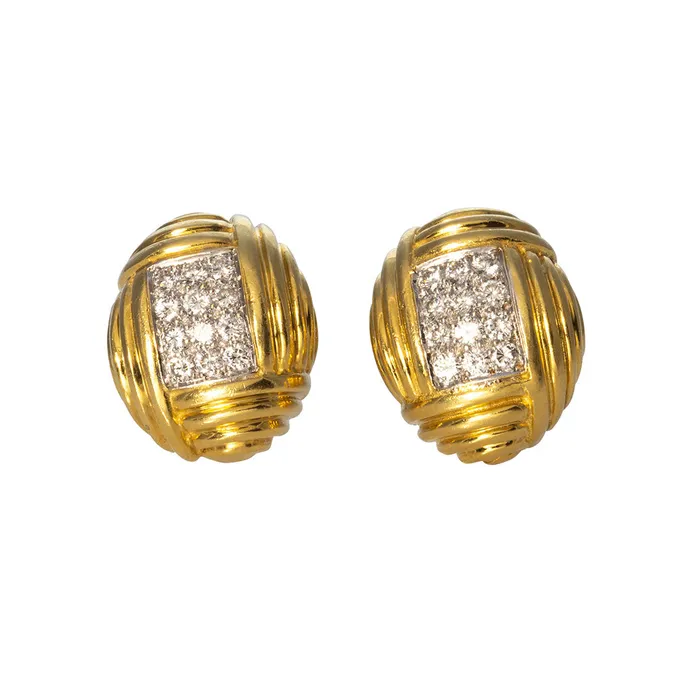 Croghans Earrings Estate Diamond 14K Yellow Gold Clip On Earrings