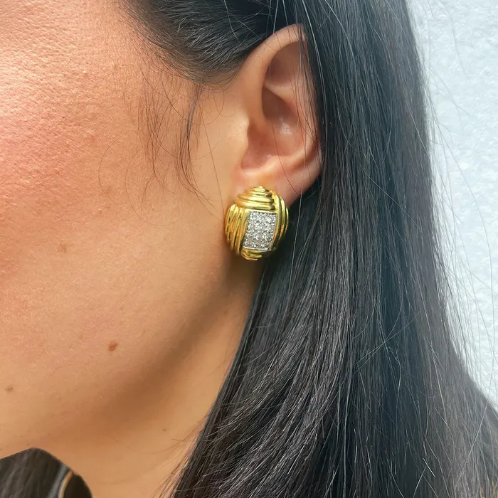 Croghans Earrings Estate Diamond 14K Yellow Gold Clip On Earrings