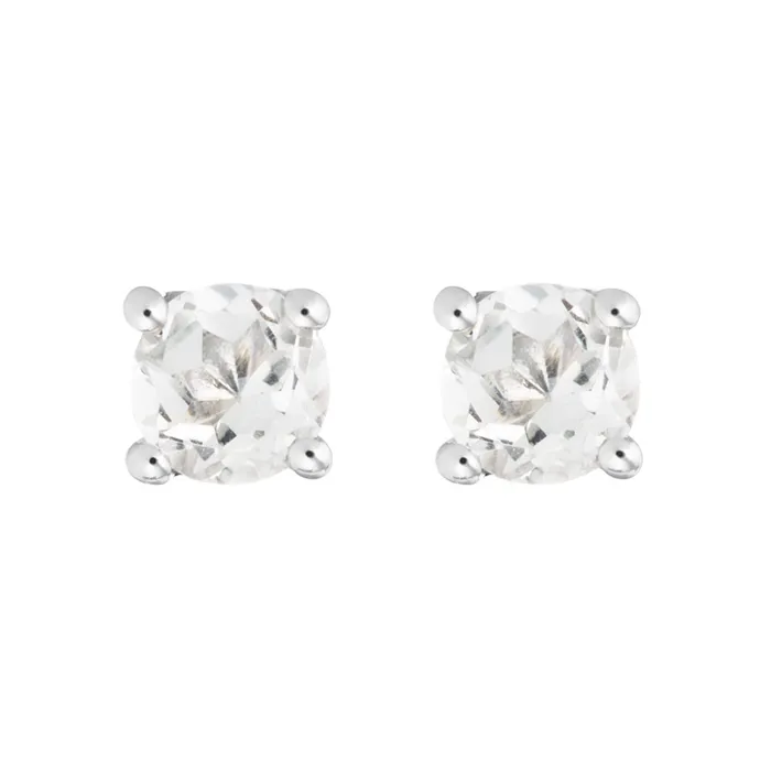 Croghans Earrings White Topaz 14K White Gold 4mm Stud Earrings