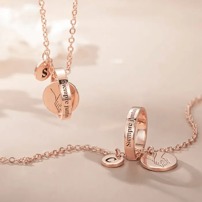 Custom Sisters MotherDaughter Necklace Set HandinHand Pendant with Initial Charms Ideal for Mothers Day Sister Gifts Belbren Necklaces