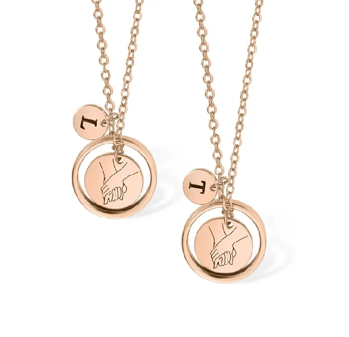 Custom Sisters MotherDaughter Necklace Set HandinHand Pendant with Initial Charms Ideal for Mothers Day Sister Gifts Belbren Necklaces