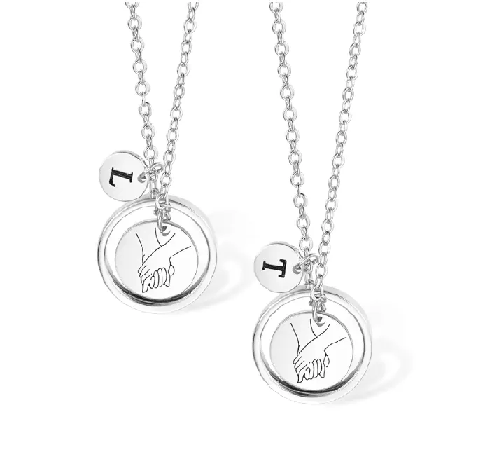 Custom Sisters MotherDaughter Necklace Set HandinHand Pendant with Initial Charms Ideal for Mothers Day Sister Gifts Belbren Necklaces