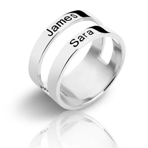 Customized Engraved Two Names Ring Sterling Silver Belbren Rings