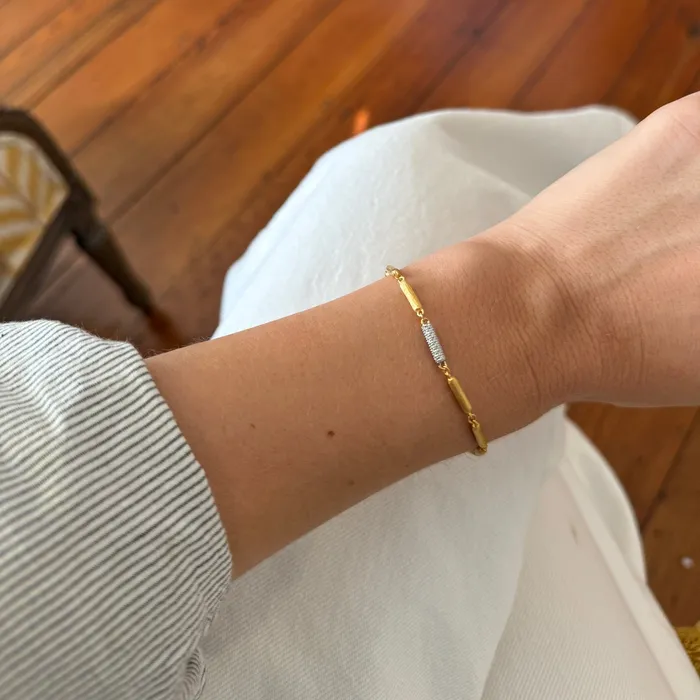 Diamond Pav Accent 14K Gold Satin Finish Link Bracelet Croghans Bracelets