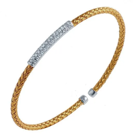 Earrings Croghans CZ Gold Plated Silver 3mm Mesh Cuff Bangle