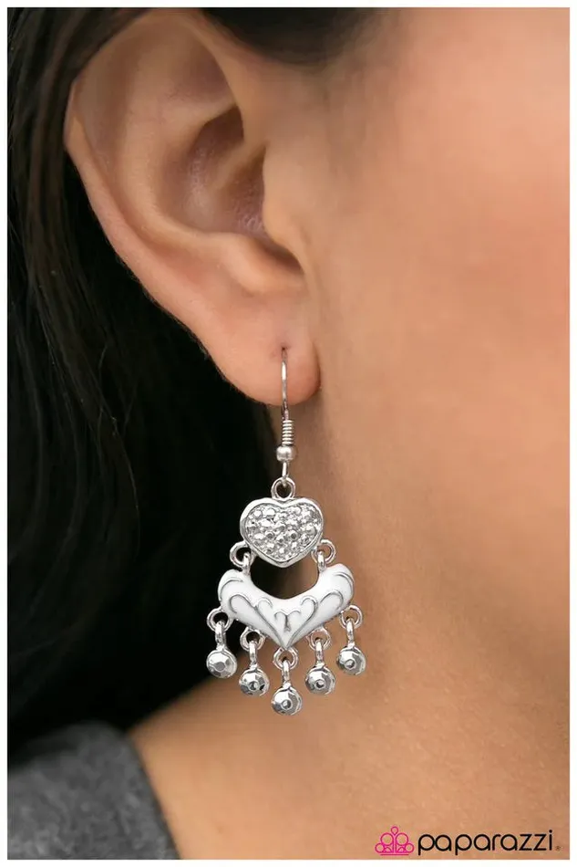 Earrings Paparazzi Jewelry Paparazzi Earring Ace of Hearts White