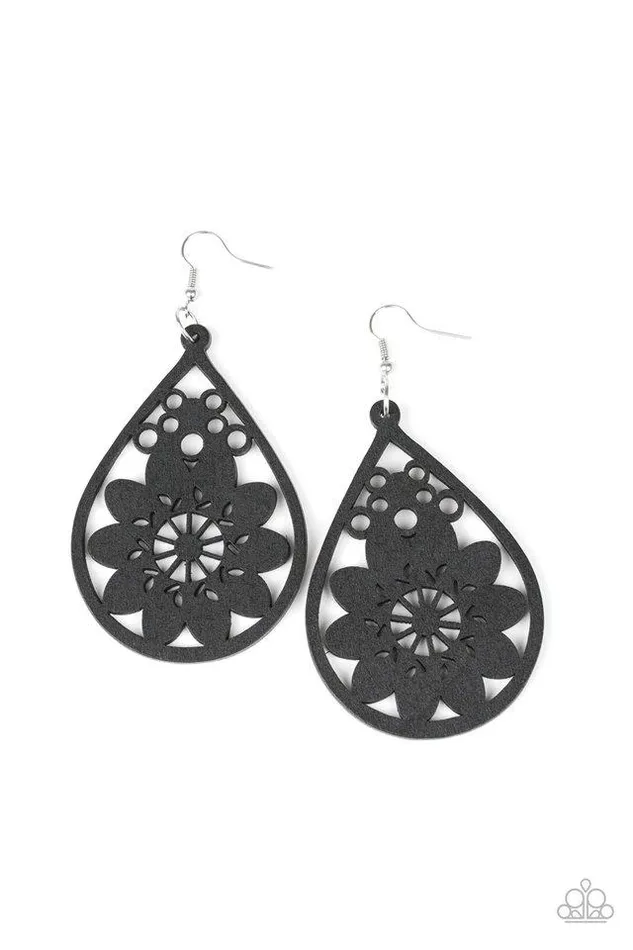 Earrings Paparazzi Jewelry Paparazzi Earring Flower Power Black