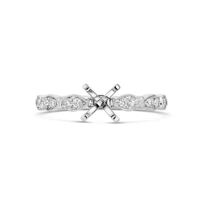 Engagement Collections Rings 14K White Gold Semi Mount Ring with Marquise Design Diamond Sides Engagement Collections Rings 14K White Gold Semi Mount Ring with Marquise Design Diamond Sides
