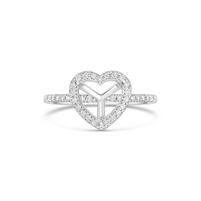 Engagement Collections Rings 18K White Gold Semi Mount Ring with Heart Halo Engagement Collections Rings 18K White Gold Semi Mount Ring with Heart Halo