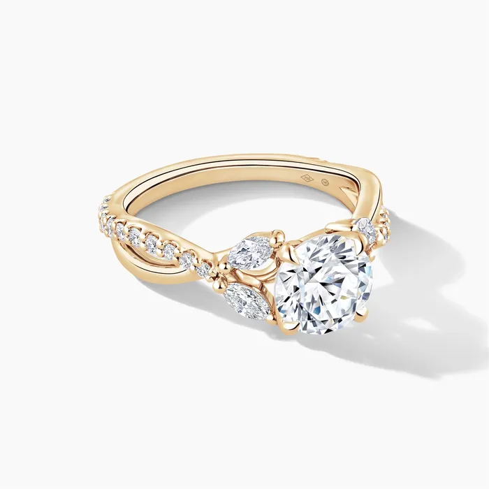 Engagement Collections Rings 18K Yellow Gold Diamond Semimount Ring Marquise and Rounds Round Cut Center Engagement Collections Rings 18K Yellow Gold Diamond Semimount Ring Marquise and Rounds Round Cut Center