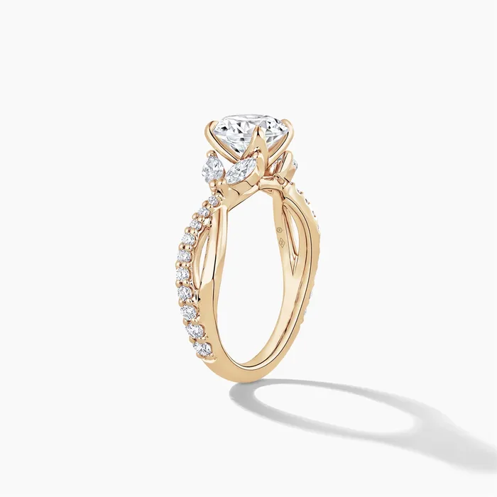 Engagement Collections Rings 18K Yellow Gold Diamond Semimount Ring Marquise and Rounds Round Cut Center Engagement Collections Rings 18K Yellow Gold Diamond Semimount Ring Marquise and Rounds Round Cut Center