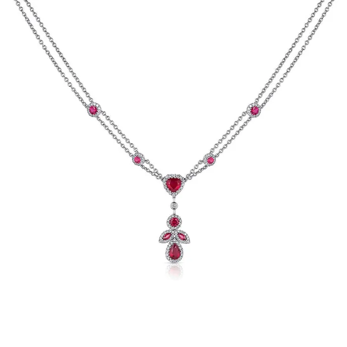Estate 18k White Gold Ruby Diamond Pendant Necklace CJ Charles Jewelers Necklaces Estate 18k White Gold Ruby Diamond Pendant Necklace CJ Charles Jewelers Necklaces