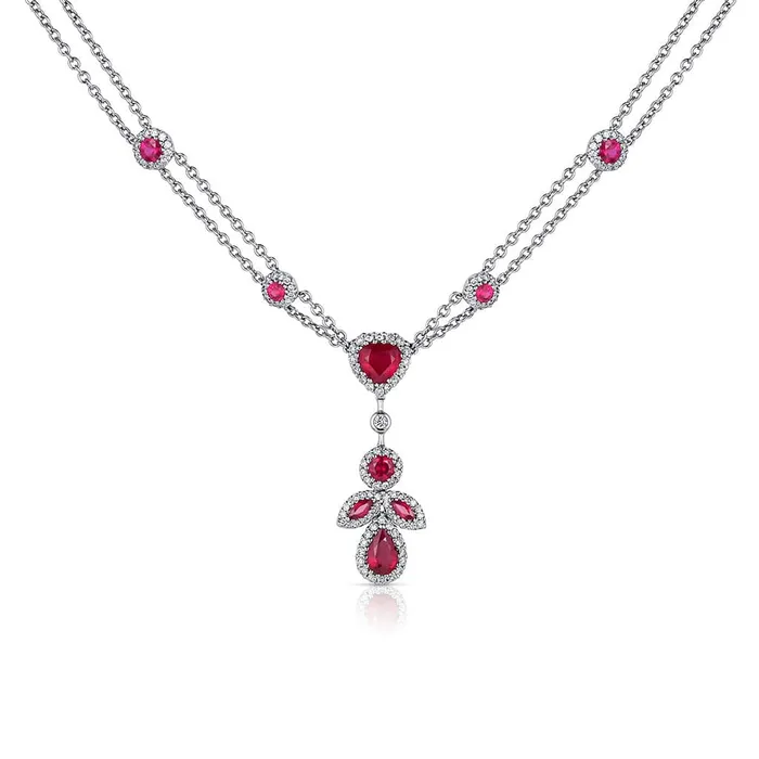 Estate 18k White Gold Ruby Diamond Pendant Necklace CJ Charles Jewelers Necklaces Estate 18k White Gold Ruby Diamond Pendant Necklace CJ Charles Jewelers Necklaces