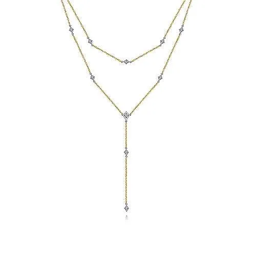 Gabriel Co 14K Yellow White Gold Multilayer Diamond Necklace Necklaces