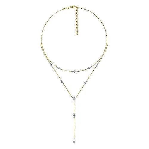 Gabriel Co 14K Yellow White Gold Multilayer Diamond Necklace Necklaces