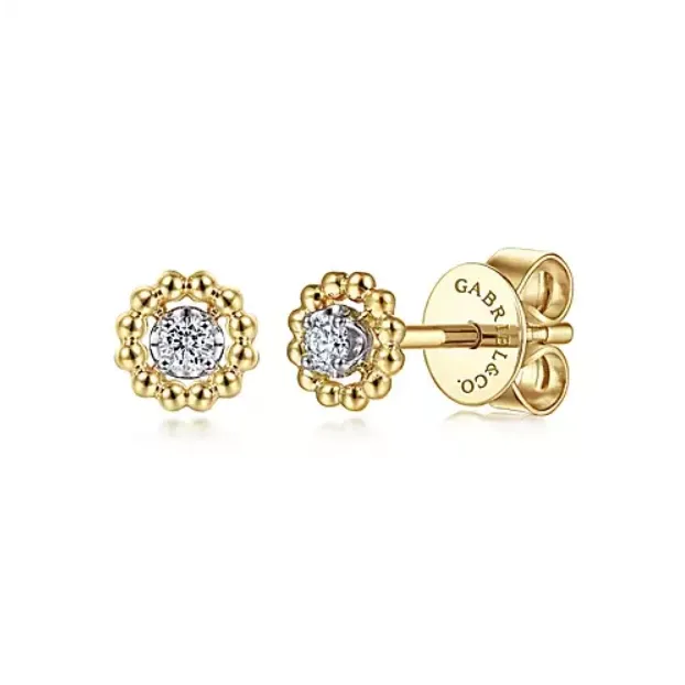 Gabriel Co Earrings 14K Yellow and White Gold Round Diamond Stud Earrings