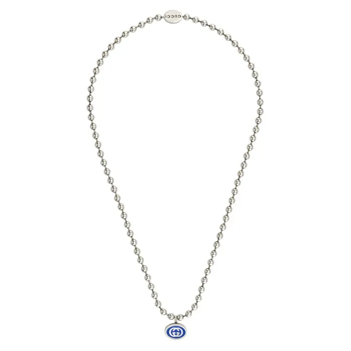 Gucci Sterling Silver Blue Imperial Enamel Boule Necklace 215 inch Gucci Necklaces Gucci Sterling Silver Blue Imperial Enamel Boule Necklace 215 inch Gucci Necklaces