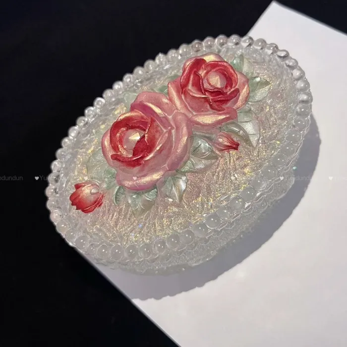 Handmade Diamond Rose Flower Storage Box Resin Mold IntoResin Earrings