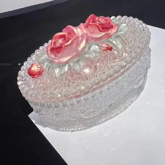 Handmade Diamond Rose Flower Storage Box Resin Mold IntoResin Earrings
