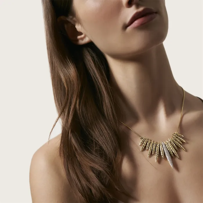 John Hardy John Hardy Classic Chain 18K Yellow Gold Hammered Spear Diamond Pave Necklace 1618 inch Necklaces