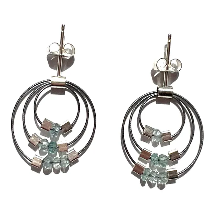 Meghan Patrice Riley Trinity Post Earrings in Gunmetal Aquamarine Earrings