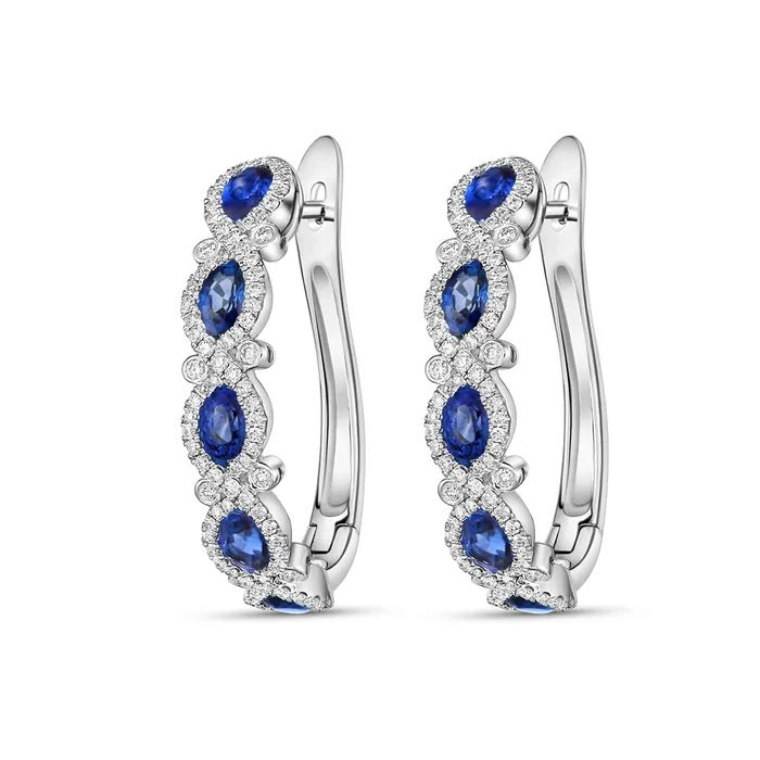 Meierotto Jewelers 18K White Gold Sapphire and Diamond Half Hoop Earrings Earrings Meierotto Jewelers 18K White Gold Sapphire and Diamond Half Hoop Earrings Earrings