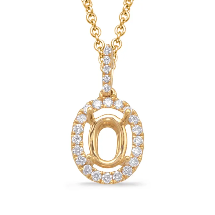 Meierotto Jewelers Necklaces 14K Yellow Gold Oval Diamond Halo Pendant Mount with Oval Emerald Meierotto Jewelers Necklaces 14K Yellow Gold Oval Diamond Halo Pendant Mount with Oval Emerald
