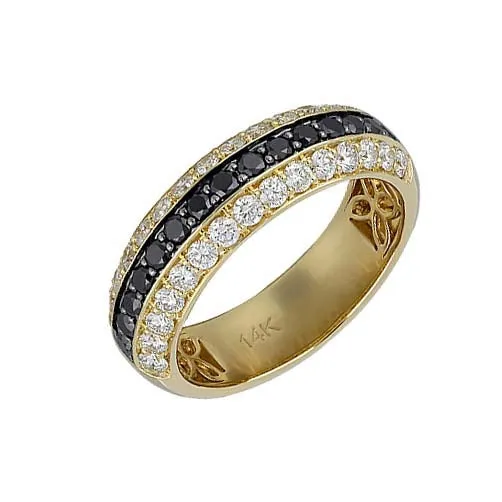 Mens Bands Rings 14K Yellow Gold Mens Black White Diamond Band