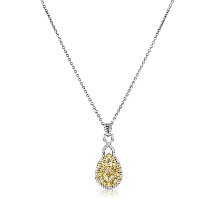 Necklaces CJ Charles Jewelers 18k Gold Yellow and White Diamond Teardrop Cluster Pendant Necklace Necklaces CJ Charles Jewelers 18k Gold Yellow and White Diamond Teardrop Cluster Pendant Necklace