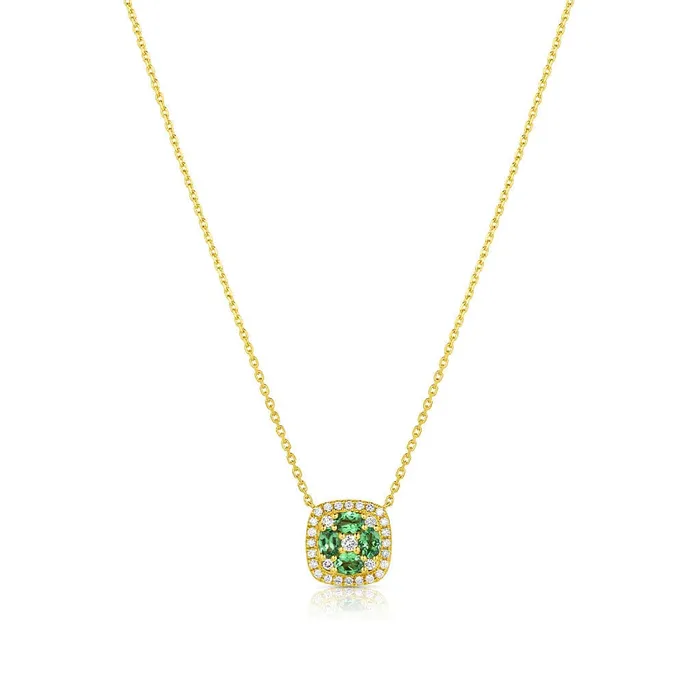 Necklaces CJ Charles Jewelers 18kt Yellow Gold Green Garnet Diamond Cushion Pendant Necklace Necklaces CJ Charles Jewelers 18kt Yellow Gold Green Garnet Diamond Cushion Pendant Necklace
