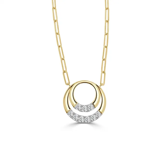 Necklaces Frederic Sage Frederic Sage 14K Yellow and White Gold Double Circle Diamond Pendant on Paperclip Chain Necklaces Frederic Sage Frederic Sage 14K Yellow and White Gold Double Circle Diamond Pendant on Paperclip Chain