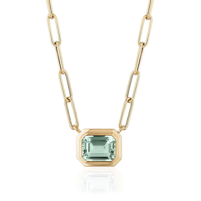 Necklaces Goshwara Goshwara EmeraldCut Prasiolite 18K Gold Pendant Necklace