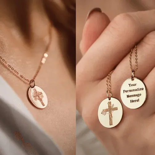 Necklaces Sterling Silver Birth Flower Cross Necklace Engraved Verse Floral Womens Gift Belbren