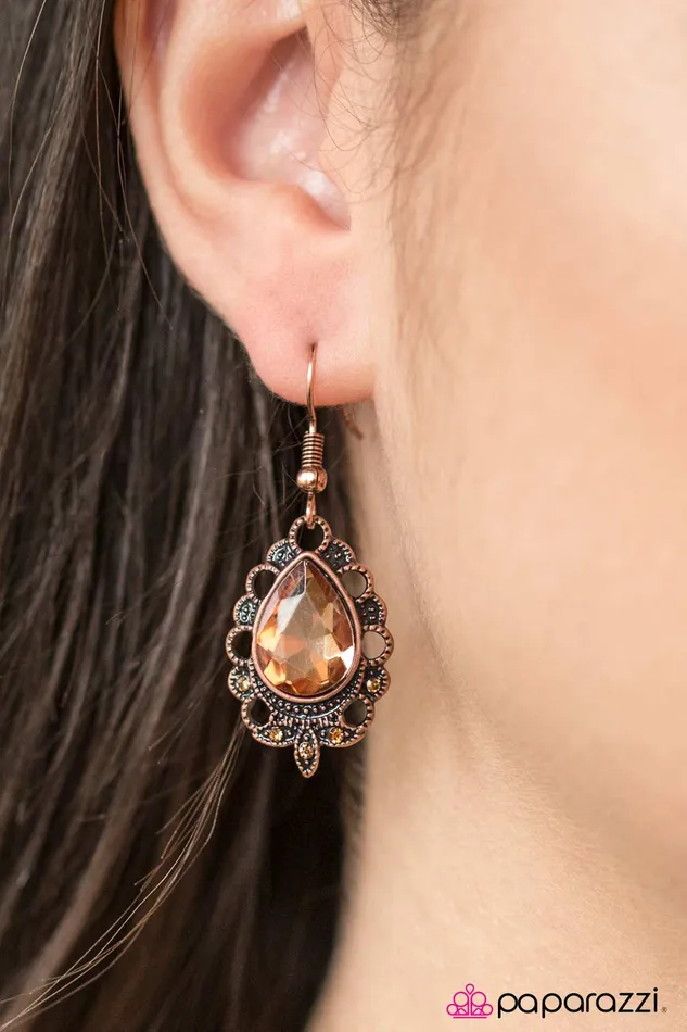 Paparazzi Earring Classy Casanova Copper Paparazzi Jewelry Earrings