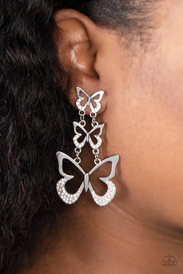 Paparazzi Earring Flamboyant Flutter White Paparazzi Jewelry Earrings