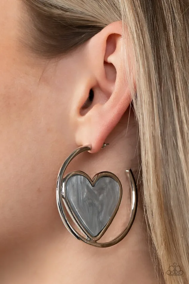 Paparazzi Earring Smitten with You Silver Paparazzi Jewelry Earrings