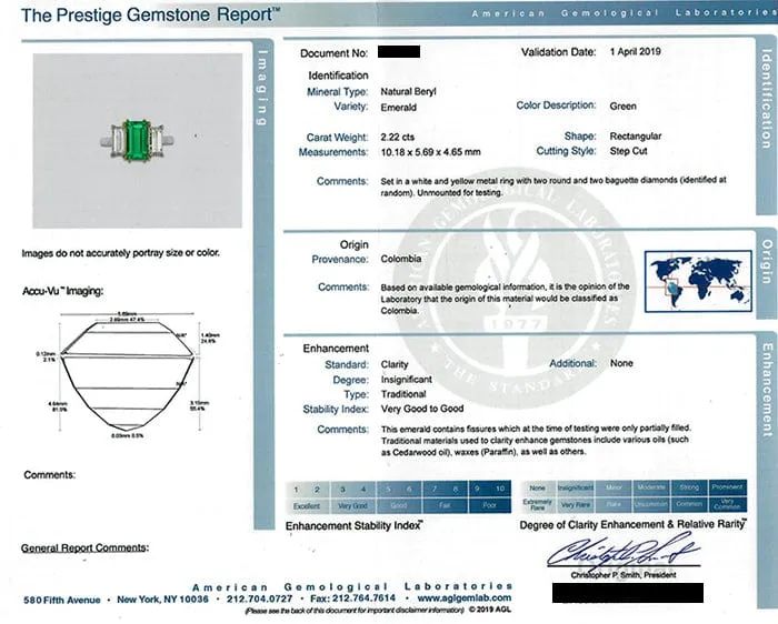 Rings CJ Charles Jewelers Rivire 18k Yellow Gold Platinum 222 ctw Colombian Emerald Ring AGL certified