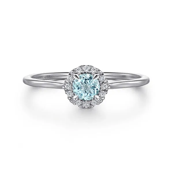 Rings Gabriel Co 14K White Gold Aquamarine and Diamond Ring