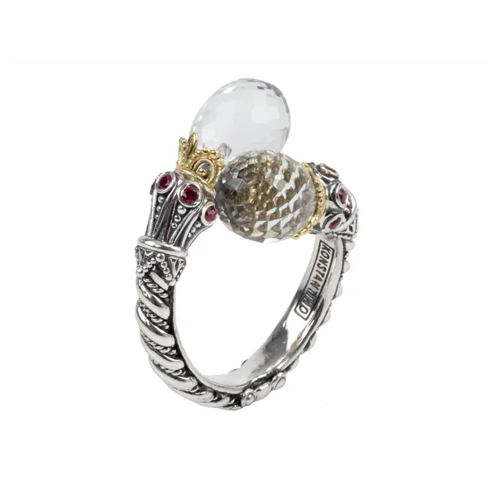 Rings Konstantino Konstantino Pythia Silver and 18K Gold Bypass Ring with Crystal Corundum Rings Konstantino Konstantino Pythia Silver and 18K Gold Bypass Ring with Crystal Corundum