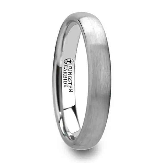 Rings Mens Bands Domed Brushed Finished White Tungsten 6mm Band