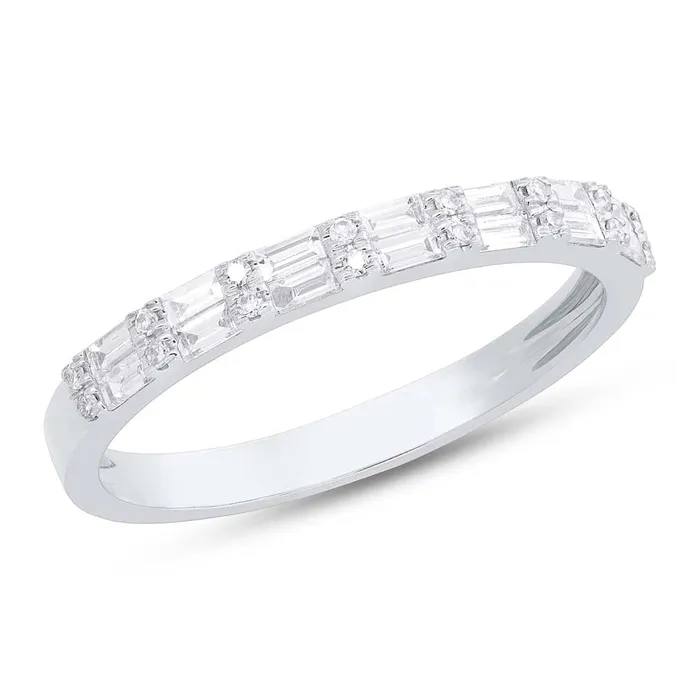 Rings Wedding Bands 14K White Gold Baguette Round Diamond Band